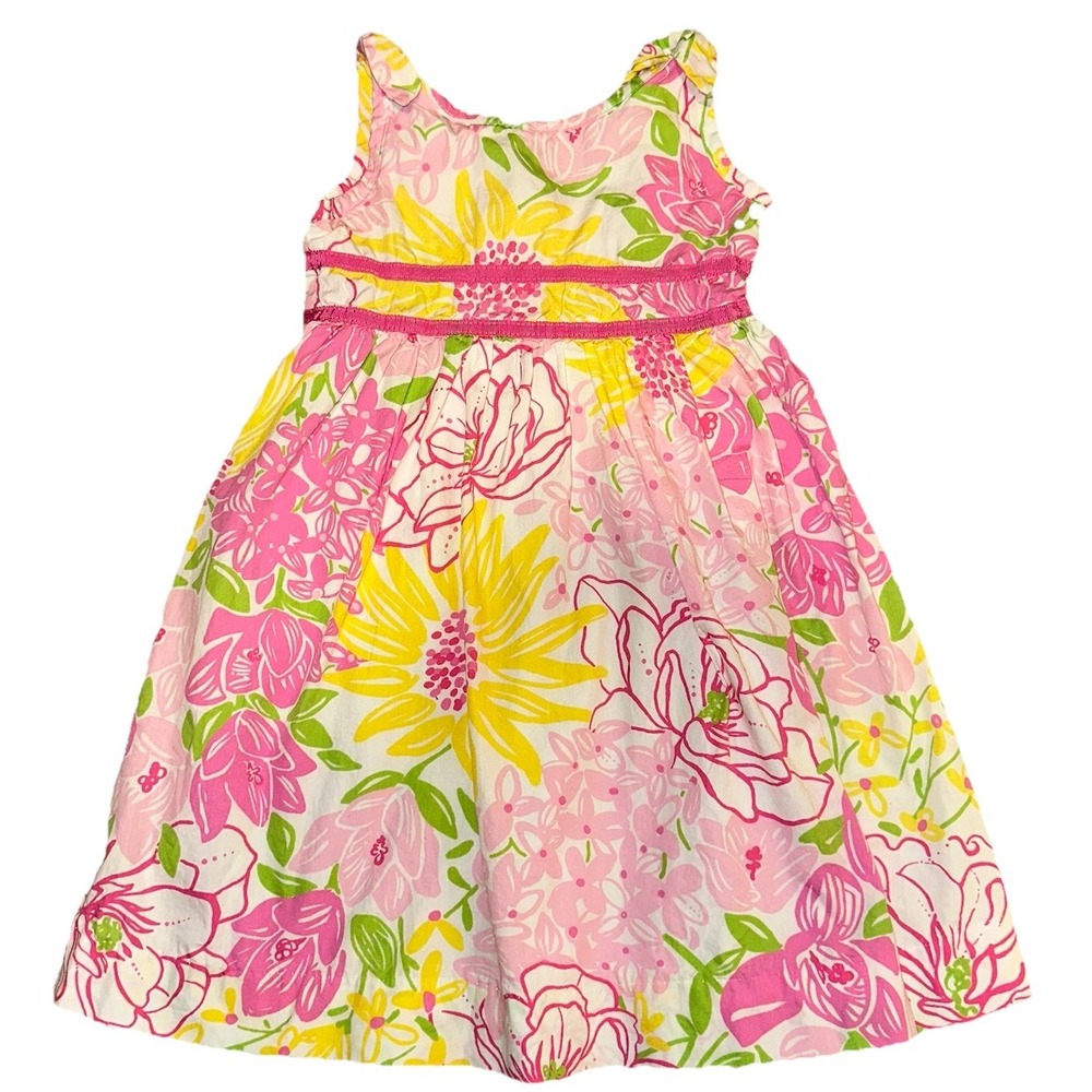 Lilly Pulitzer Girls Floral Sundress in Pink, Yellow & Green